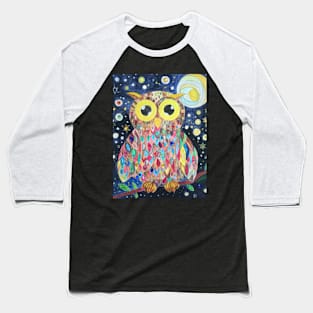 Cute multicoloured rainbow owl jewelled silver gold painting Baseball T-Shirt